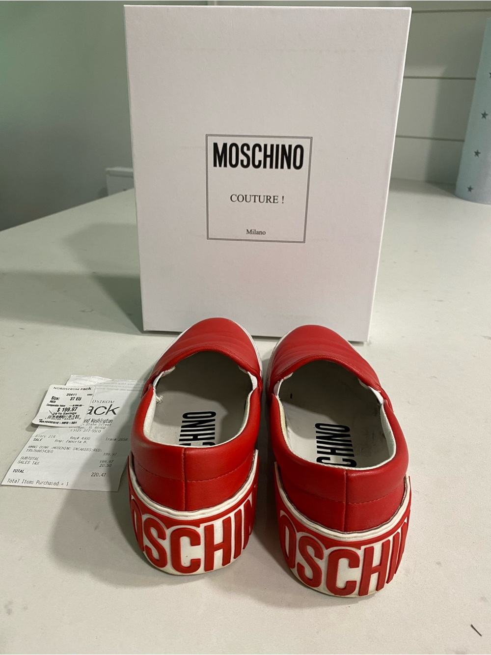 Moschino Red Logo Platform Slip-Ons